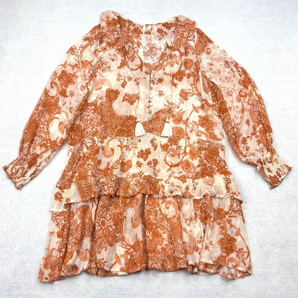 by Anthropologie Dress Womens Medium Rust Floral Tiered Chiffon Peasant Boho